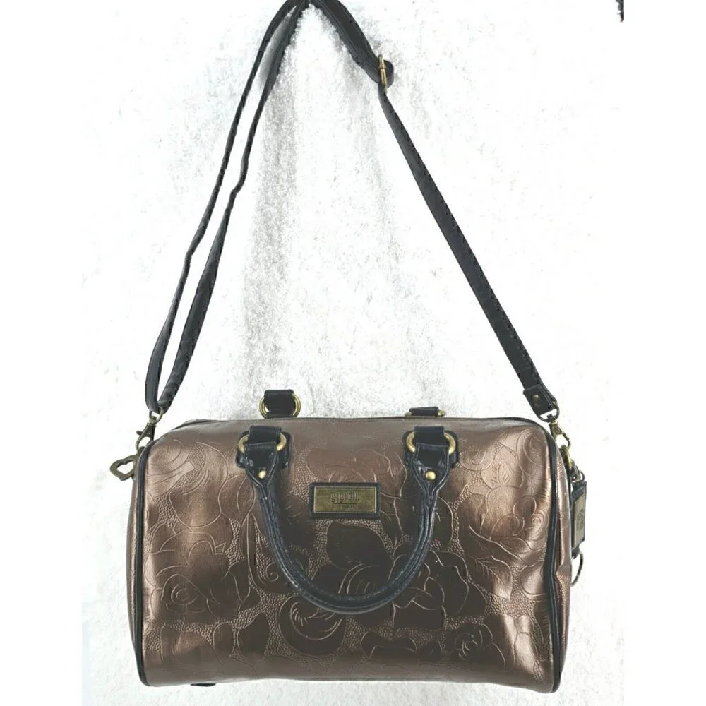 Gigi Hill Metallic Copper Floral Embossed Faux Leather Satchel Crossbody